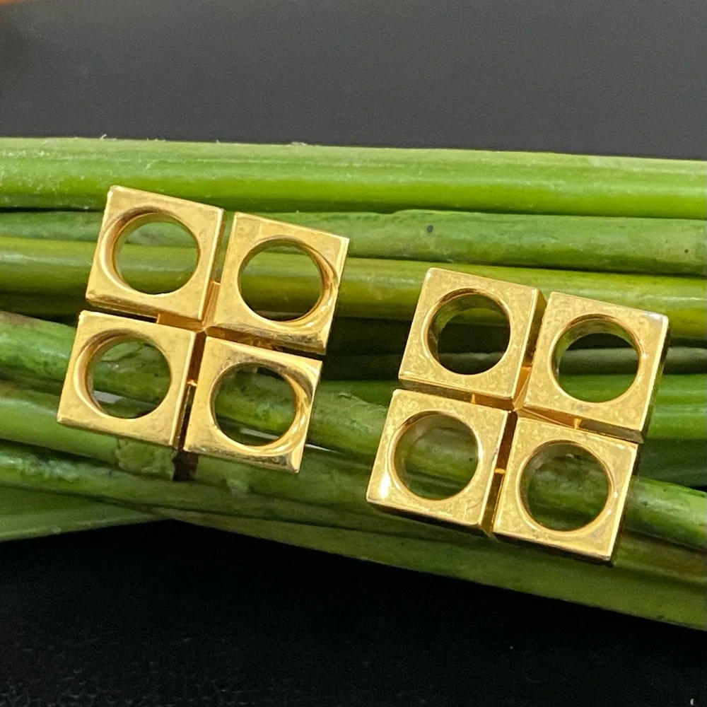 Vintage Unsigned Modernist Gold-tone Square with Holes Cufflinks